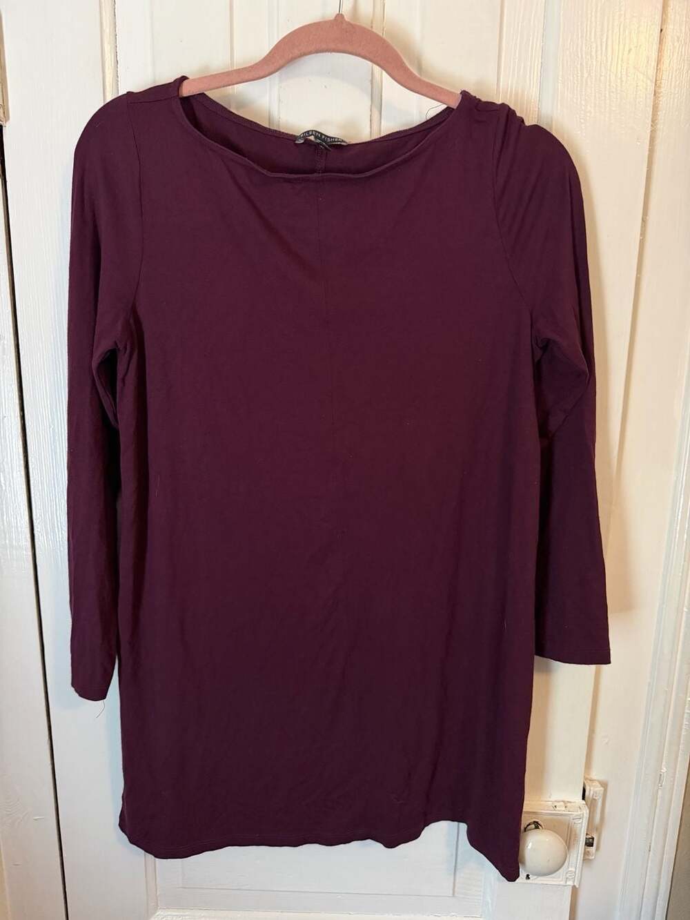 Eileen Fisher Long Sleeve Viscose Spandex Boat Neck Tunic Eggplant Purple Small